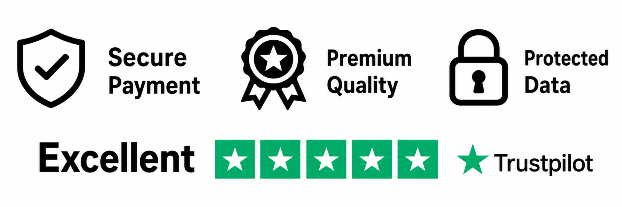 Secure payment, premium quality, protected data and Trustpilot reviews